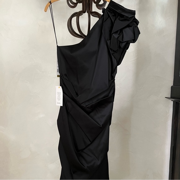 Nicole Miller One Shoulder Elegant Black Sheath Midi Cocktail Evening Dress NWT - Picture 5 of 13